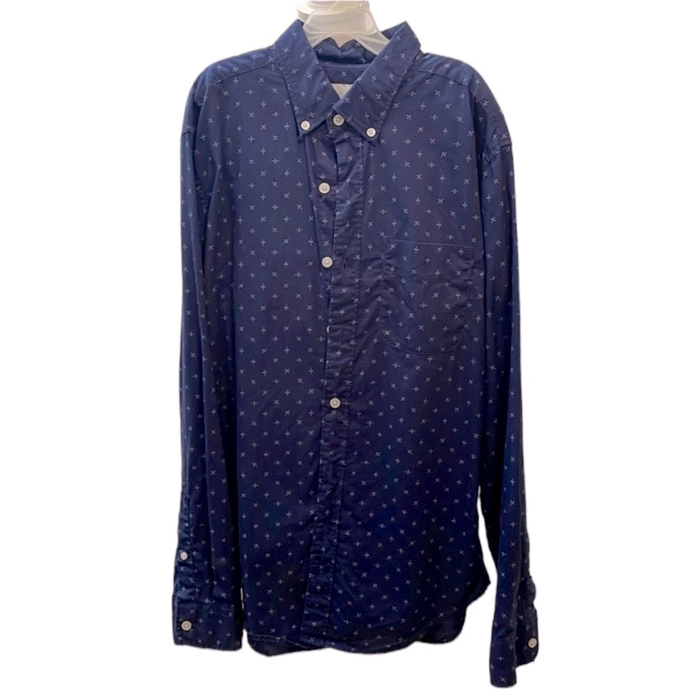 American Eagle Men’s Button Down in Dark Blue with White Print. Size S. EUC